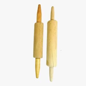 Wooden Rolling Pin Set of 2 Average 10" Small 7" Dough Farmhouse Kitchen Baking